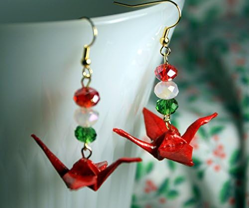 Christmas Origami Crane Earrings