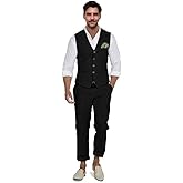 Aowdoy Men's Linen Suits 2 Piece Slim Fit Suit Prom Beach Wedding Groomsman Vest Pants Set Casual Summer Linen Outfit