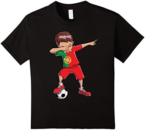 Kids Dabbing Soccer T shirt for Boys Portugal Portuguese Football 6 Black