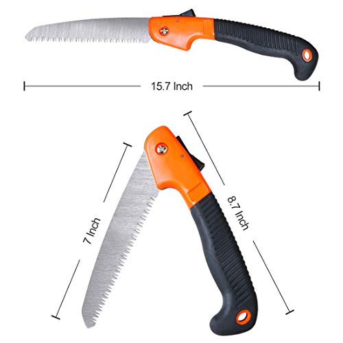 LINGSFIRE Folding Hand Saw, 7-Inch Camping Pruning Saw Manganese Steel Trim Pruner Heavy Duty Dry Wood Pruning Saw with Safety Lock Gardening Tool for Tree Shrubs, Non-Slip Ergonomic Handle - Thumbnail 7