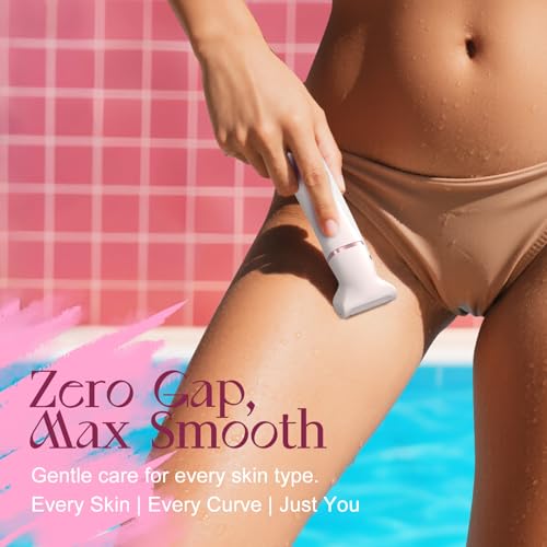 Bikini Trimmer for Women, 3-in-1 Lady Shaver with LED Display, Electric Razor for Women, Pubic Hair Trimmer, IPX7 Waterproof Wet & Dry, Ceramic Blade, USB Charging Dock, Pink