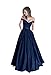 Harsuccting Off The Shoulder Beaded Satin Evening Prom Dress with Pocket Navy 16