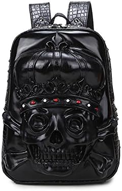 Ownfashion 3074 The skeleton Crown Backpack Personalized 3D Animal Studded PU Leather Casual Laptop Travel Backpack Backpack School Bag for Travel Business Laptop Backpack
