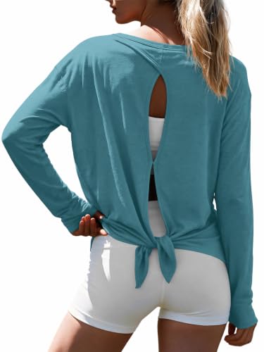 Aoysky Womens Long Sleeve Open Back Workout Shirts Casual Yoga… at Amazon