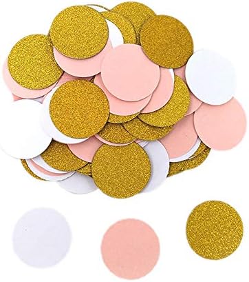 Rodite 100PCS Paper Confetti Round Tissue Confetti Circle Paper Table Confetti for Wedding Birthday Party Balloon Holiday Party Decoration Size 3cm (Pink+White+Gold)