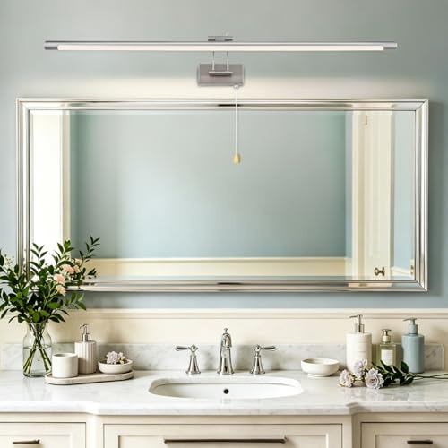 TYhogar LED Bathroom Mirror Lamp Nickel 90 cm 16 W 1820LM, Wall Sconce with Swivel Arm and Switch, Lighting for Cabinet and Vanity