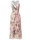 Bohemian Queen Spaghetti Strap V-neck Maxi Dress With Slit KS007_FLORALPINK M