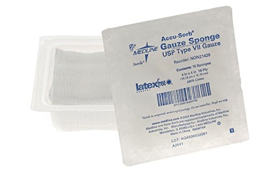 Medline Sterile 100% Cotton Woven Gauze Sponges, 4" x 4", 16-Ply, Ideal for Wou…