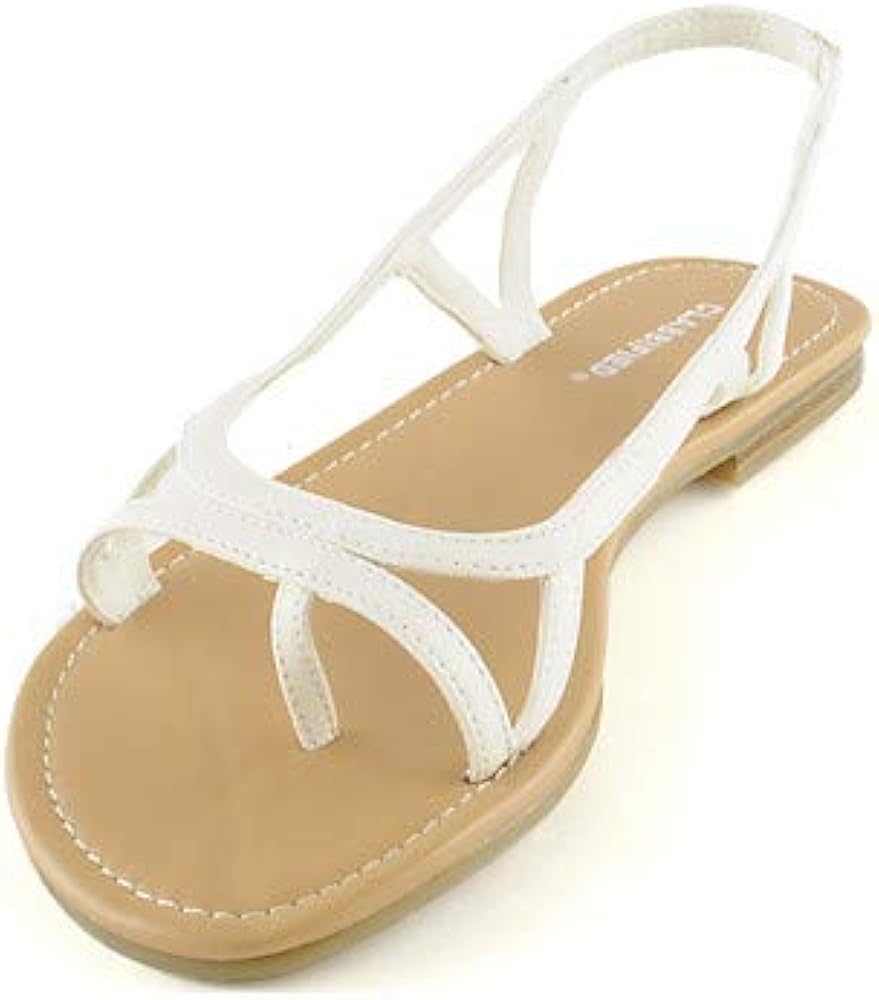 Womens Rihana Slingback Thong Sandal White PU/Tan Shoes Women