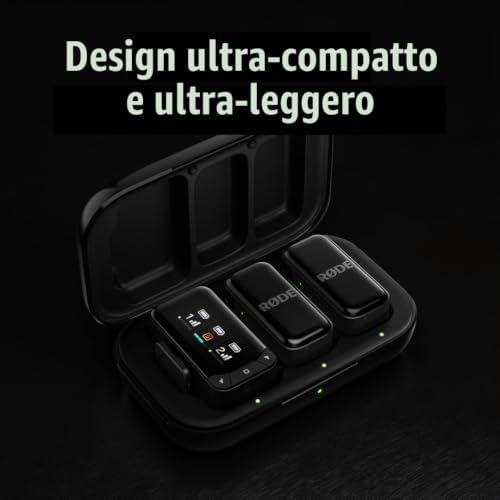 Wireless Micro - Kit di Microfono Wireless Compatto per Fotocamera, Due Microfoni con Ricevitore per Fotocamera, Ricevitore per Smartphone e Custodia di Ricarica - USB-C, Nero