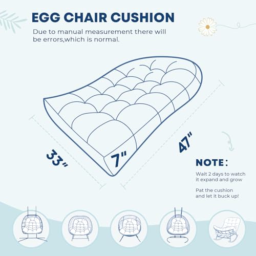 joomie Egg Swing Chair Cushion Replacement Waterproof 120x84x18 cm Thicken Outdoor Patio Hanging Basket Chair Cushions Removable Pad with Ties for Garden Cocoon Egg Hammock Chair, Blue 26