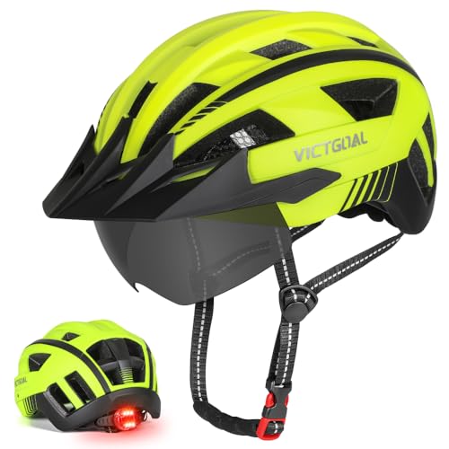 VICTGOAL Fahrradhelm mit Visier für Herren Damen, LED Rücklicht und Brille