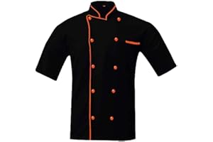 TROZ Men's And Women's Black Chef Coat Contrast Piping,PolyCotton,Size (S-6XL)