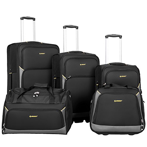 Newest 5 Piece Softshell Deluxe Expandable Rolling Luggage Set All
