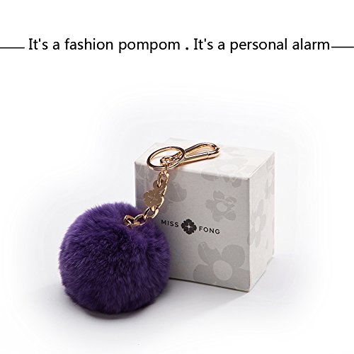 Miss Fong 120 DB Self Defense Keychain Personal Alarm for Security with Rabbit Fur Ball Pom Pom,Bag/Purse Clip (PPS-23K) Purple