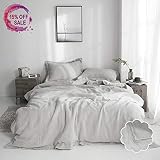 Simple&Opulence 100% Linen Duvet Cover Set 3 Piece White and Grey Solid Wash (Queen, Grey)