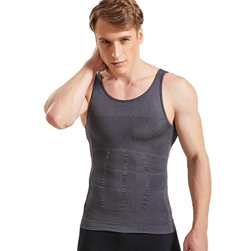 HANERDUN Mens Body Shaper Slimming Shirt Compression Vest Elastic Slim Shapewear,Gray,XX-Large