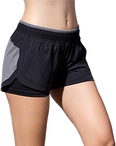 Women's 2 in 1 Sports Shorts Athletic Shorts Running Shorts Workout and Training Shorts Two-in-one Shorts for Running, Sport, Gym, Yoga, Workout, Exercise, etc. (Black,Medium)