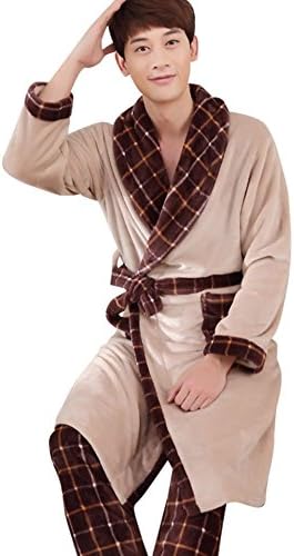 Warmjama Mens Flannel Thermal Couples Matching Robe with Pants XL Brown