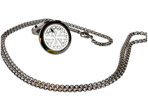 Flower of Life Essential Oil Diffuser Necklace Stainless Steel Locket Pendant with 24" Chain, oil, and pads in Gift Box