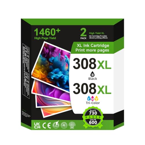 308 XL Print Cartridges, 308XL Black and Colour Cartridges Compatible with Original HP 308 Ink Cartridges for HP DeskJet 2900 4300 Envy 6110e 6120e 6122e 6130e 6520e 6530e 6532e 7220e