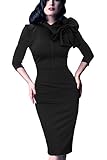 JOYEASYBUY Women's Retro Rockabilly 3/4 Sleeve Bow Sheath Bodycon Wiggle Pencil Dress