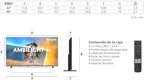 Ambilight TV 40PQS6901/12 40 Inch FHD QLED Smart TV, Pixel Precise Ultra HD, Titan OS, Dolby Audio