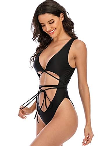 YELAIVP Women's Criss Cross Cutout Front One Piece Swimsuit Lace