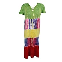 Mogul Interior Womens Beach Caftan Tie-Dye Floral Gypsy Dresses Large