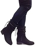 SODA Women's Slouchy Boot Round Toe Foldable Faux Suede