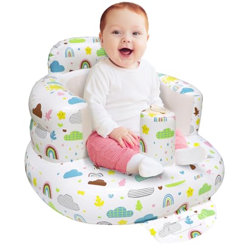 Poycuna Inflatable Baby Seat for Babies 3 Months & Up, Portable Blow Up Baby Sit Up Chair, Learning to Sit and Feeding Chair for Infants & Toddlers Indoor & Outdoor Use