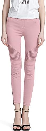 WEMELY Women's Colored Jean Look Jeggings Tights Spandex Leggings Yoga Pants (Small, Pink)