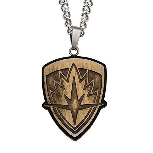 Marvel Comics Unisex Adult Guardians of the Galaxy Logo Stainless Steel Pendant Necklace with 24 inch Chain, Brown/Silver, One Size