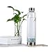 AMOYSTONE Aquamarine Crystal Crushed Stones Water Bottle Infuser Energy with Removable Crystal Protective Sleeve 450ml