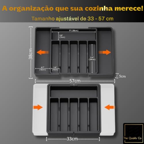 Porta Talheres Organizador Gaveta Ajustável com 8 Divisórias Preto Bandeja Grande Divisor Versátil para Cozinha Ideal Talher Utensílios Facas Suporte Separador Plástico Resistente.