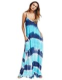 Romwe Women's Summer Beach Sleeveless Tie Dye Loose Casual Maxi Long Dress