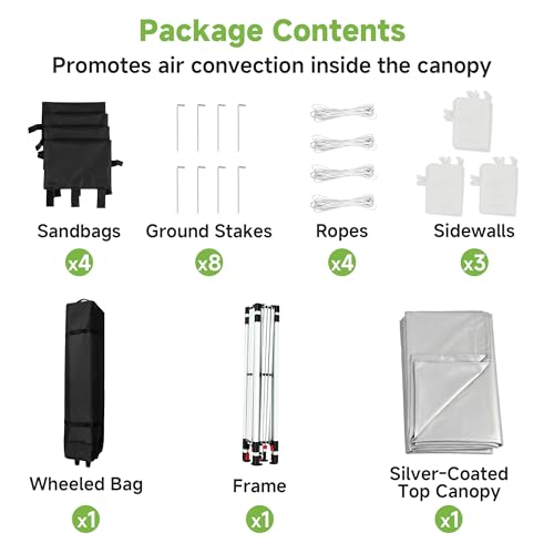 Real Relax 10x10ft Pop Up Portable Canopy Tent with 300D Silver-Coated Top, UV-Protective, Waterproof, Windproof, Instant and Easy Installation, with Three Sidewalls for Camping, Vendor Events, White