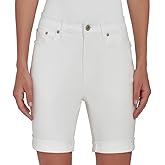DKNY Jeans Women's Denim Bermuda Short, White, Cotton Blend Stretch Fabric, 16