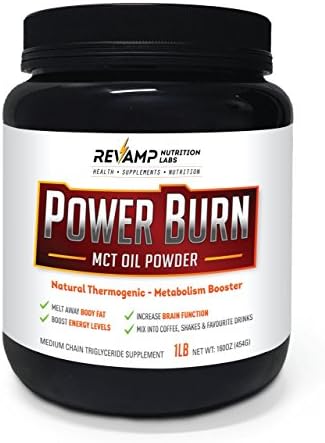 Power Burn MCT Oil Powder by Revamp Nutrition Labs: Keto Diet, Coconut Concentrate, Healthy Omega, Zero Sugar, Increases Energy and Focus. (45 Servings)