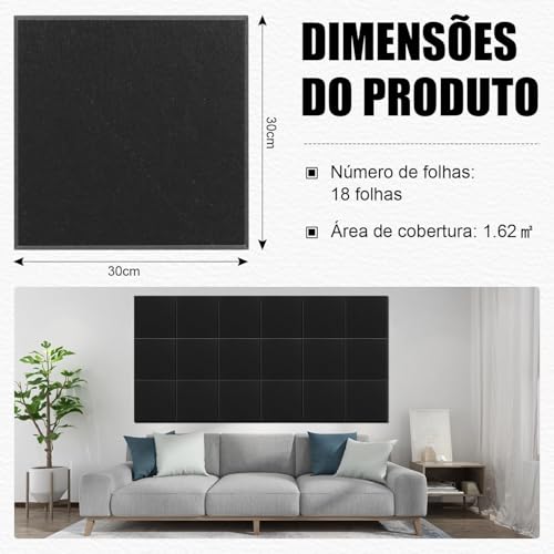 Pacote com 18 Painéis de Espuma à Prova de Som, 30 * 30 cm Painéis Autoadesivos de Absorção de Som, Painel Acustico, Painéis Autoadesivos de Espuma Acústica, Painéis Acústicos de Parede