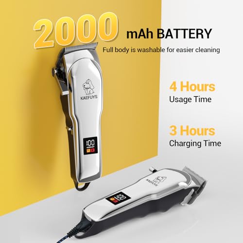 KAEFUYS Professional Long Hair Dog Clipper Powerful Motor 7000 RPM LED Display and IPX7 Waterproof Hair Clipper for Pets Long and Thick Hair with Wireless Design for Dogs and Cats
