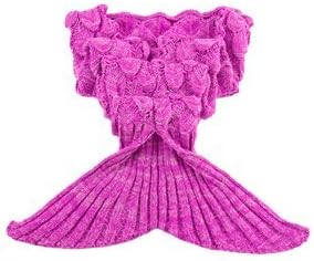 AOSUCO Handmade Knitted Mermaid Tail Blanket,Warm Sofa Quilt Living room blanket for Adults and Kids 140 * 70cm (55.1 inch x27.5 inch) (Kids-Scale Pink) - Image 4