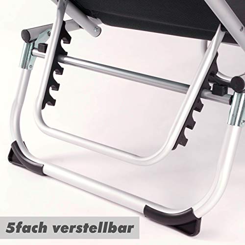 Divero Gartenliege Sonnenliege mit Dach 187x57x30 cm klappbar 5fach verstellbar Aluminiumrahmen Dreibeinliege wetterfest robust Keret (Schwarz) – Bild 5