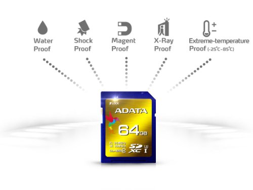 ADATA 64GB Read 95 MB/s and Write 85 MB/s SDXC UHS-I U3 Class 10 Memory Card (ASDX64GXUI3CL10-R)