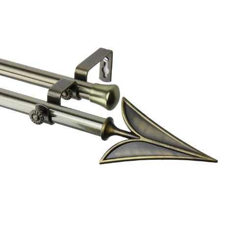 Rod Desyne Arrow Double Window Curtain Rod Set, 66 to 120-Inch, Antique Brass