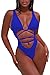 Sovoyontee 2024 Women's Sexy Cheeky One Piece Swimsuits Cut Out Thong Bikini Bathing Suit Monokini Sapphire Blue S