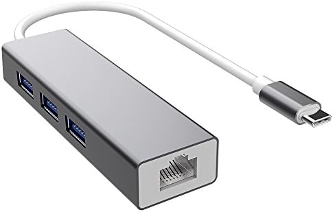 BASA USB C to RJ45 Hub Gigabit Ethernet Network Lan Adapter 10/100/1000 Mbps(3 Port USB 3.0 Hub) for Type C devices 2016/2017 Macbook Pro,HW MateBook,Chromebook (Grey)