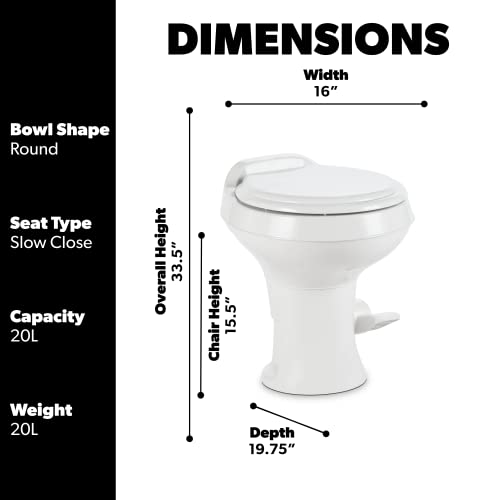 Dometic 300 Series GravityFlush RV Toilet Powerful TripleJet Action Flush with Adjustable