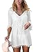 BLENCOT Women's Crochet Chiffon Tassel Swimsuit Bikini Pom Pom Trim Swimwear Beach Cover Up-White X-Large