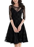 MissMay Women's Vintage Floral Lace Net 3/4 Sleeve Sexy Swing Dress